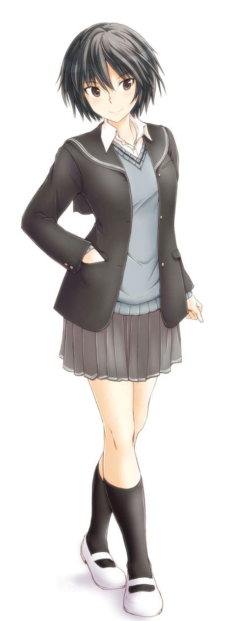 Safebooru 1girl Amagami Black Hair Blush Brown Eyes Full Body Hand In