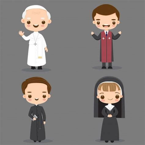 Papa Sacerdote Católico Y Monja Caricat Premium Vector Freepik Vector Caracter Dibujos