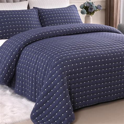 Qucover Navy Blue California King Quilt Set 3 Piece Soft