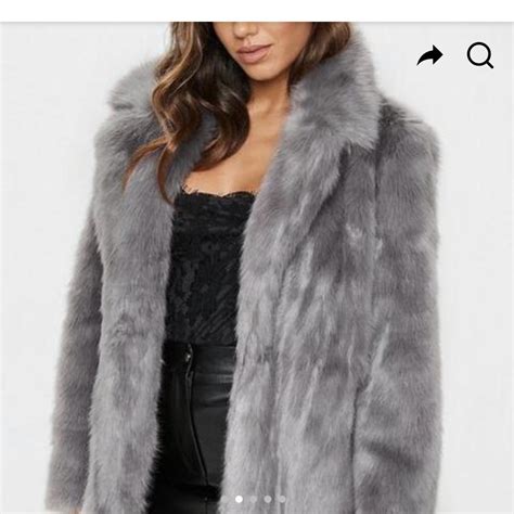 Missguided Grey Faux Fur Coat Depop