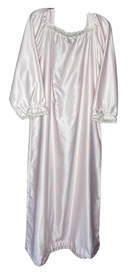 Miss Elaine Large Long Nightgown Pink Satin Lace Mode Gem