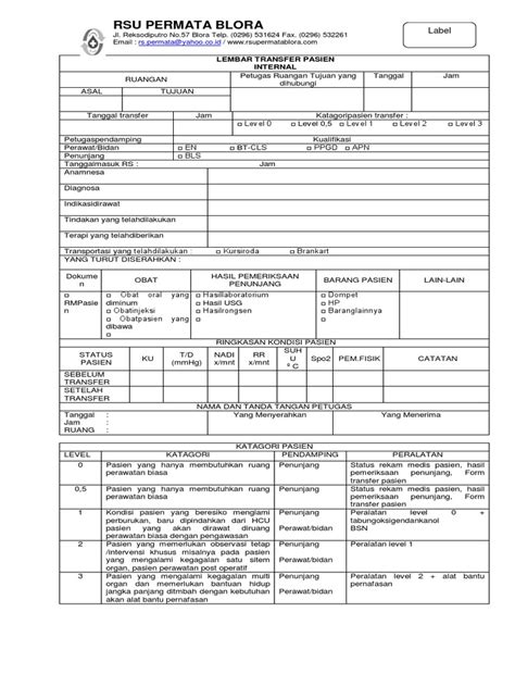 form transfer pasien internal  eksternal