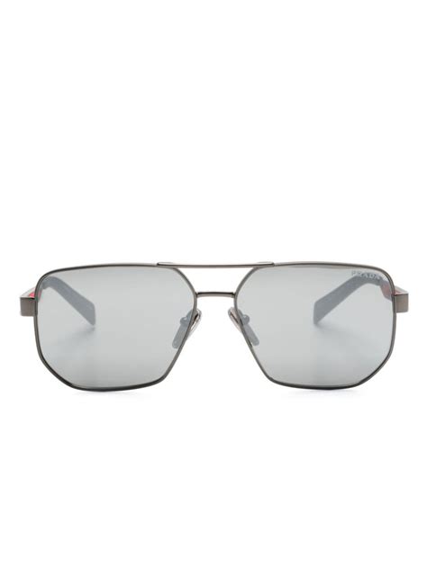 Prada Linea Rossa logo appliqué geometric frame Sunglasses Farfetch