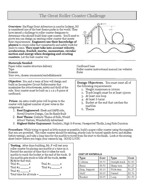 Roller Coaster Project Rubric Pdf Classical Mechanics Physics