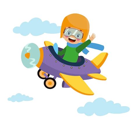 Premium Vector | Happy kid flying in airplane