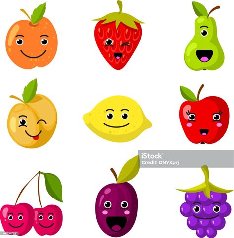 Ilustración De Niños Lindos Personajes De Vector De Fruta Con