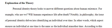 Choose a theory of personal identity discussed in class - yourhomeworksolutions.com