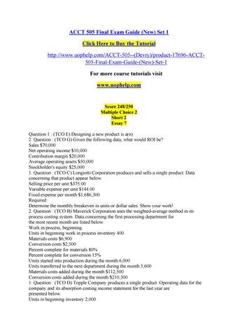 Acct 505 Final Exam Guide New Set 1 By Bvg Issuu