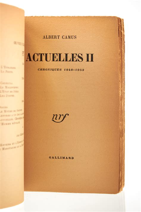 Actuelles II Chroniques 1948 1953 Par CAMUS Albert Couverture Souple