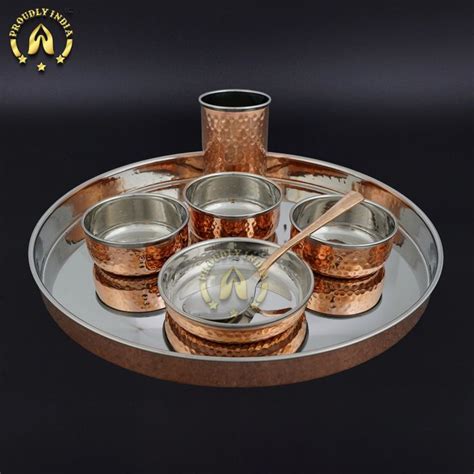 Copper Thali Set Dinner Set Royal Thali Dinning Copper Plate Set