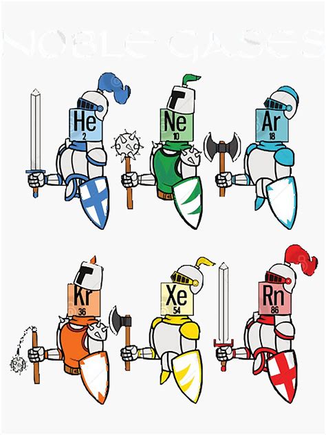 Funny Chemistry Medieval Science Noble Gases Knight Sticker For Sale