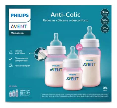 Kit Mamadeira Avent Anti Colic Rosa 125 260 330ml Frete Grátis