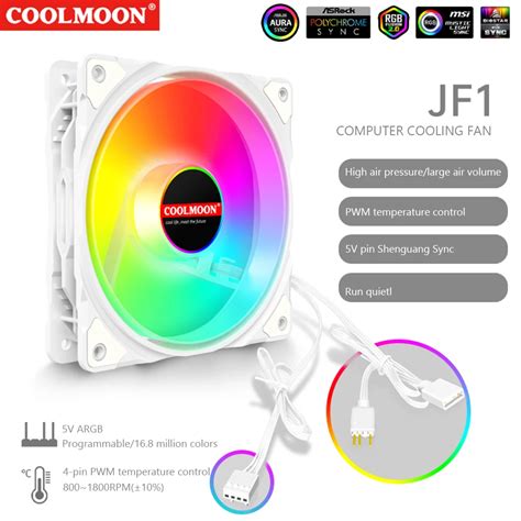 COOLMOON 120mm Cooling Fan 5V 3Pin ARGB Case Cooling Fan Aura Sync