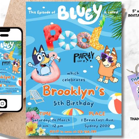 Pool Party Bluey Birthday Invitation Etsy