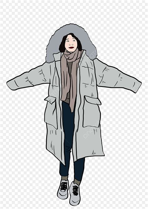 Girl Winter Coat Clipart Black And White Tradingbasis