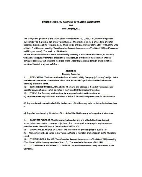 California Llc Operating Agreement Template