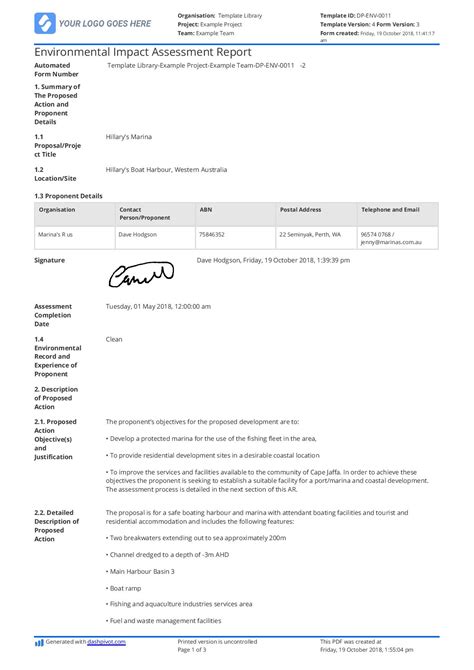 Environmental Impact Statement Example