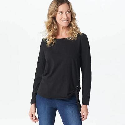 Belle By Kim Gravel Tripleluxe Knit Grommet Side Tie Top Black Ebay