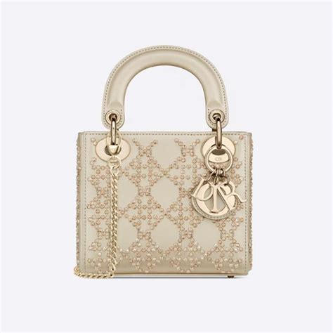 Dior Women Mini Lady Dior Bag Metallic Cannage Calfskin With Platinum