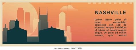 Nashville City Brutalism Vector Banner Skyline Stock Vector Royalty