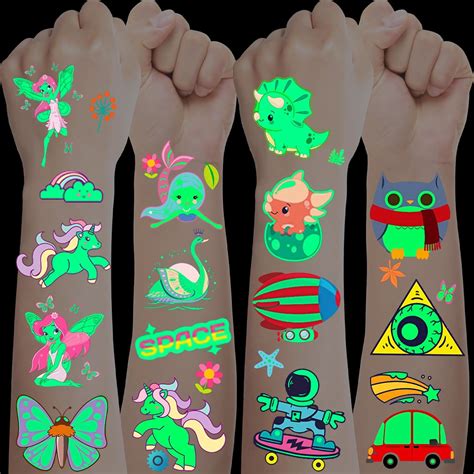 Kinder Tatoos Set Mädchen Jungen 12 Blätt Leuchttattoos Kinder Mixed