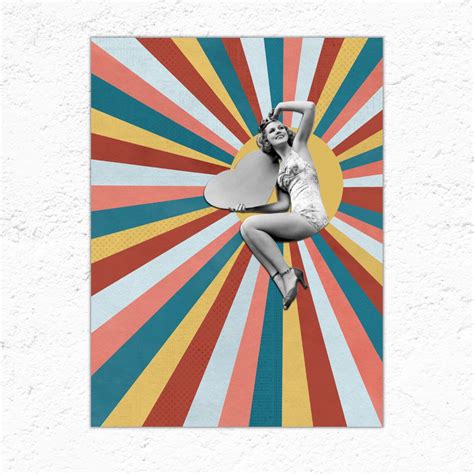 Retro Collage Art Vintage Woman Print Colorful Wall Art Etsy