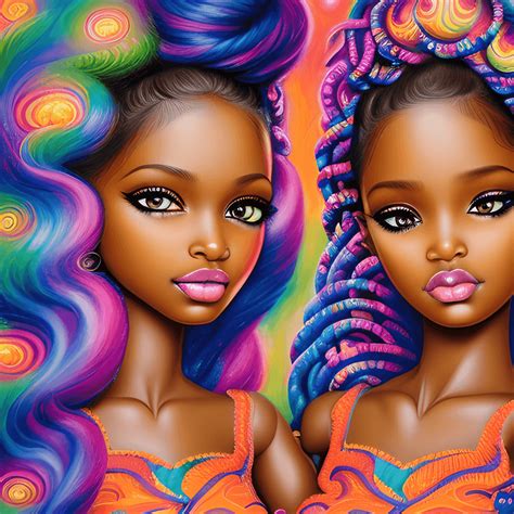 Intricately Rendered Dark Brown Skin Twin Goddesses Barbie Style