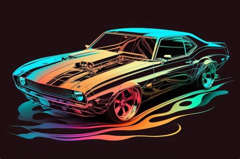 Premium Photo | Colorful illustration of muscle car with flame generative ai