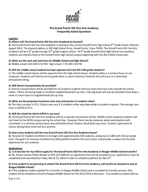 The Grand Prairie ISD Fine Arts Academy Frequently Asked ... | Exams ...