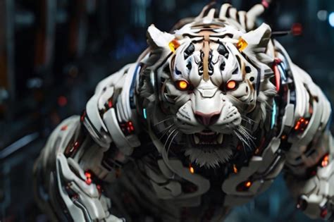 Premium Photo | Cybertech wild white tiger attacking