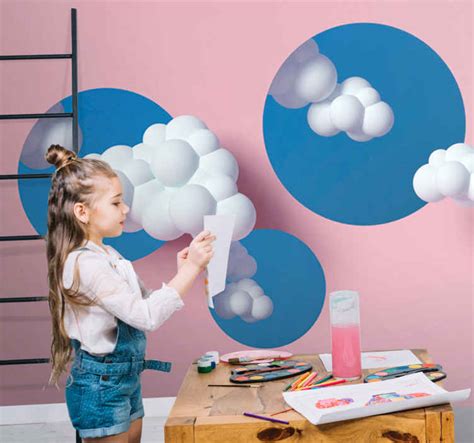 Fotomural Infantiles Nubes Blancas Y Fondo Rosa Tenvinilo