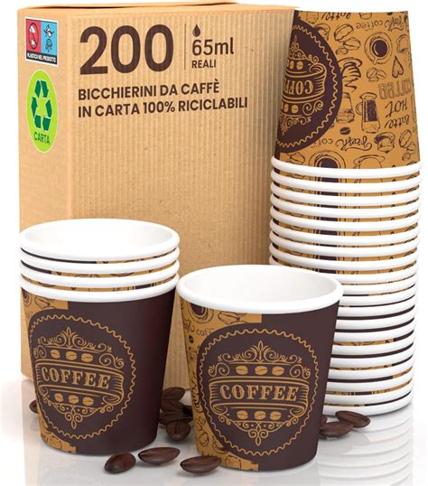 200 Bicchierini in Carta per caffè 65ml PubCUP Bicchieri Ecologici