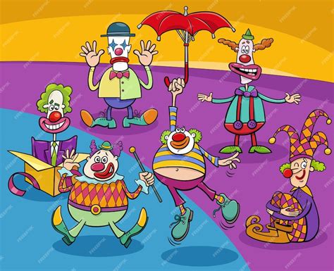 Groupe De Personnages De Clowns Et Comédiens Drôles De Dessin Animé