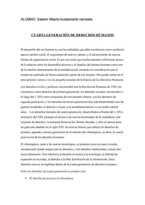 Cuarta Generaci N De Derechos Humanos Alumno Saamir Alberto