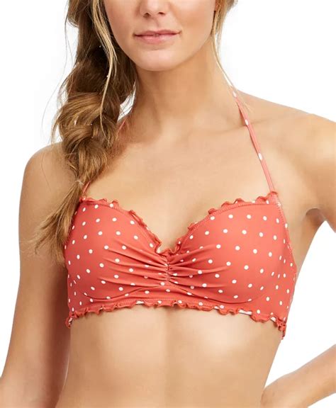 SUNDAZED Nixie Printed Underwire Ruffled Halter Bikini Top Sz 36DD