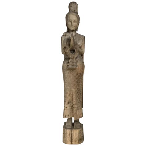 Large Hand Carved Wood Antique Quan Yin Statue At 1stdibs