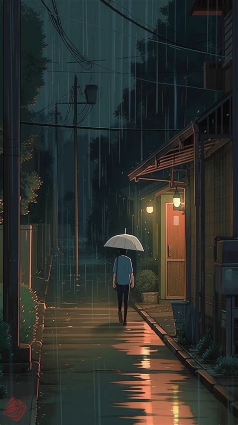 Rainy Night Anime Scenery Wallpaper