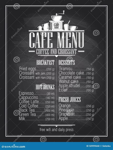 Chalkboard Cafe Menu List Design With Dishes Name Stock Vector Image 50999668