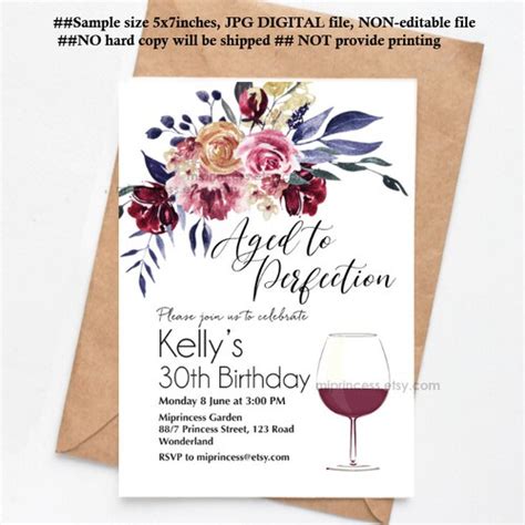 Birthday Party Invitation Aged To Perfection Wine Theme Etsy