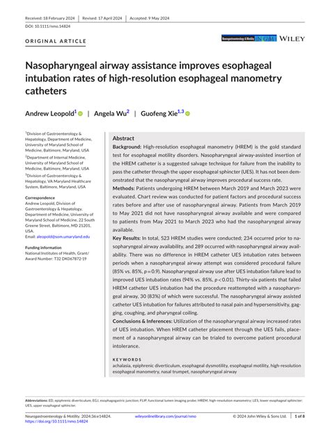 Nasopharyngeal Airway Assistance Improves Esophageal Intubation Rates