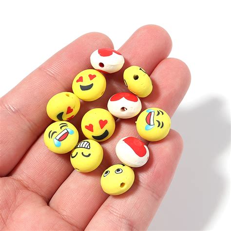 Custom Emojis 20pcs Mixed Emojied Yellow Soft Clay Loose Beads Oblate