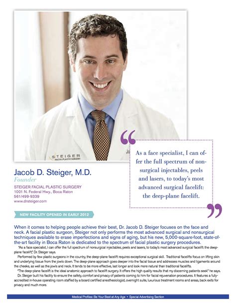 Boca Magazine Dr Steiger Profile Steiger Facial Plastic Surgery