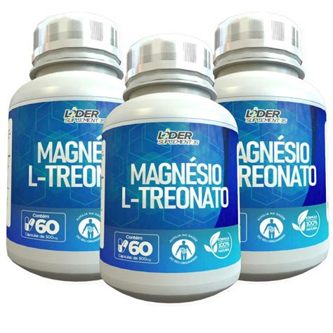 Magnésio L Treonato 60 Cápsulas De 500Mg Kit 3 Potes Submarino