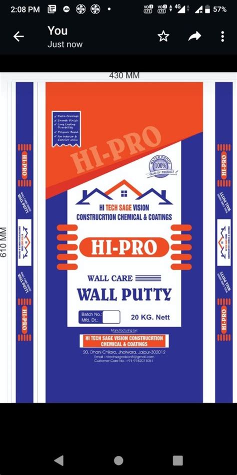 Hi Pro Water Proof Wall Putty 40 Kg At Rs 1700 Bag In Jaipur ID