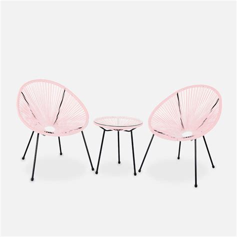 Lot De 2 Fauteuils ACAPULCO Forme D Oeuf Avec Table D Appoint Rose