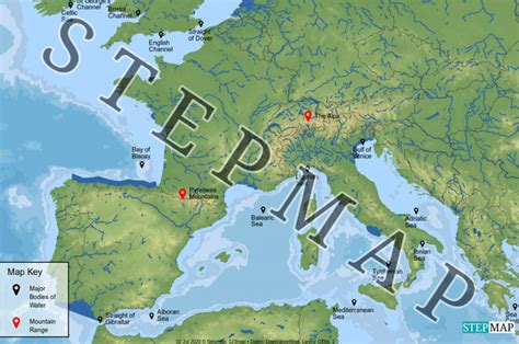 StepMap European Major Bodies of Water Landkarte für Europe