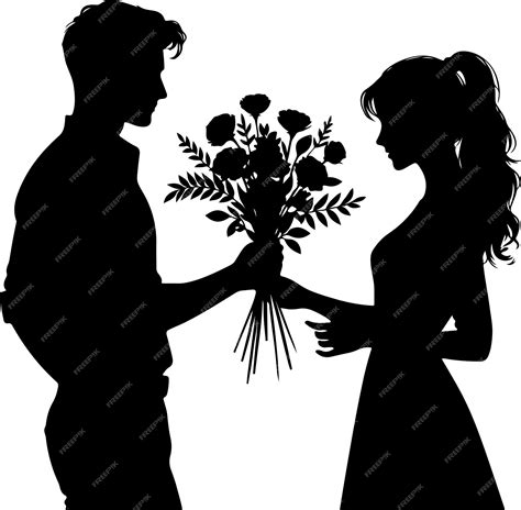 Premium Vector Silhouette Man Giving Flowers To Woman Stock Vector