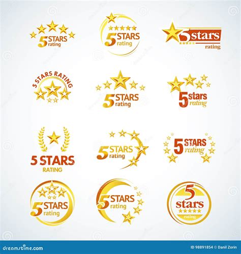 Golden Five Stars Logo Template Set Star Rating Emblems Set