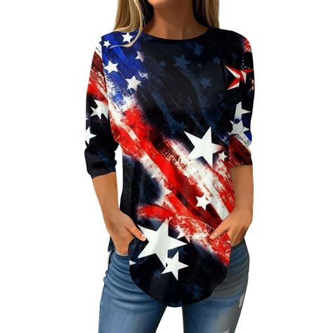 Gipqjk 4th Of July American Flag Shirt Women Independence Day Summer Usa Flag T Shirt Red White