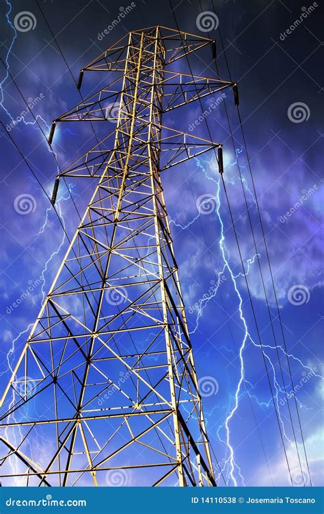 Electricity Pylon With Lightning In Background Stock Photo Image Of